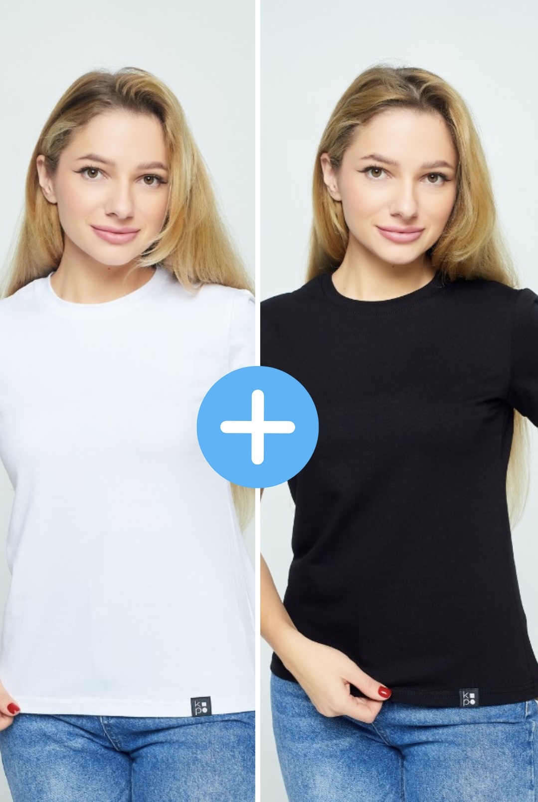 Set of 2 women's basic Kopo t-shirts: Black, white